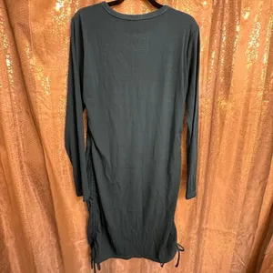 BTFBM Dark Emerald Green Ribbed Long Sleeve Bodycon Side Tie Mini Dress XL thumbnail 2