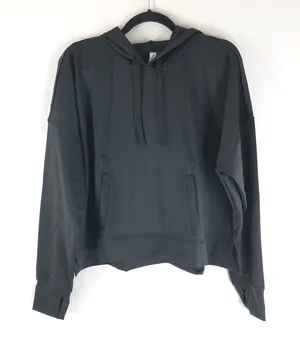 Ideology Womens Hoodie Pullover Pockets Thumbholes Black L thumbnail 1