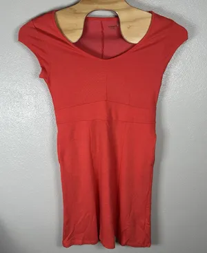 Toad & Co‎ Flexcel Cap Sleeve Dress Womens Large Coral Orange Pockets Tencel thumbnail 1