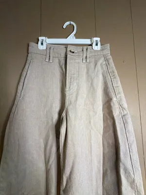 Zara Wide-Leg High-Rise Beige Denim Pants thumbnail 2
