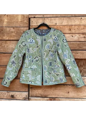 Reversible Quilted Floral Jacket with Blue and Green Patterns thumbnail 3