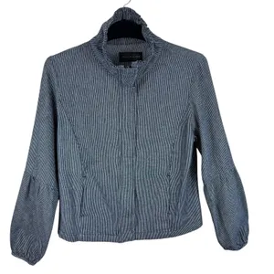 Live A Little Blue White Pinstriped Full Zip‎ Collared Jacket Pockets Size S thumbnail 3