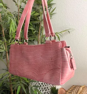 2000s Pink crocodile print faux leather shoulder baguette hand bag purse #fairycore thumbnail 4