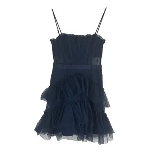 Next Up Corset Tiered Ruffle Mesh Mini Dress Navy Blue Party Cocktail Size 7/8 thumbnail 2