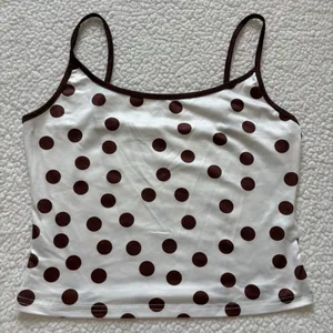 Retro Polka Dot Cami tank Top Brown White Contrast Trim Coquette Y2K Dollete thumbnail 1