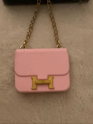 Pink Mini Purse Keychain with Gold H Accent thumbnail 2