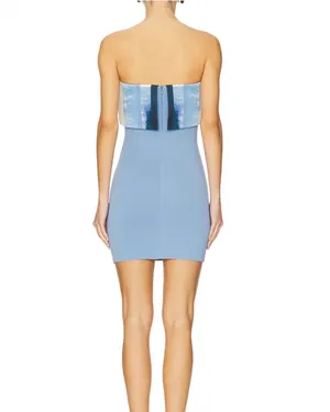 Alexis Mini Dress Blue strapless thumbnail 2