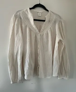 H&M Cream Cotton Linen Crochet Lace Peasant Top Medium Cottagecore Poet Prairie thumbnail 1