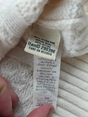 L.L. Bean Merino Wool Cable Knit Button Front Sweater Cardigan Cream Medium thumbnail 3