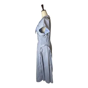 By Anthropologie Dress Women Small Blue White‎ Striped Pleated Midi Preppy Boho thumbnail 7