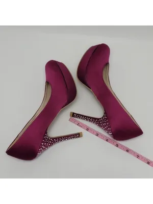 Fusia Pink Rhinestones Heel Satin Pumps Shoes By Olsenboye Size 7 thumbnail 5