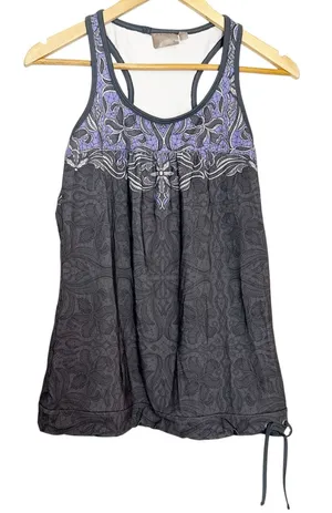 Athleta Black Periwinkle Floral Print Sleeveless Scoop Neck Racerback Tank Top S thumbnail 1