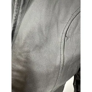 Black Leather Biker Jacket Womens Large Full Zip Quilted Lining Edgy Moto Grunge thumbnail 8