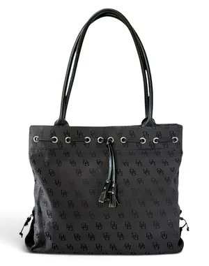 Vintage Dooney & Bourke Black Signature Jacquard Tassel Tote Bag - Made in USA thumbnail 1
