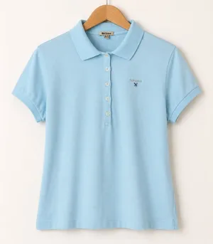 Barbour Polo Shirt Women 12 Blue Short Sleeve Pique Cotton Stretch Logo Preppy thumbnail 1