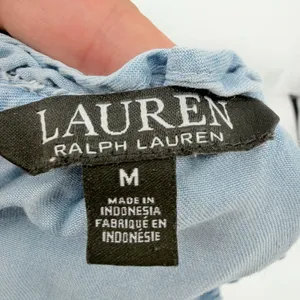 Lauren Ralph Lauren Chambray Womens Top Sz M Ruffle Peasant Boho Coastal Cottage thumbnail 9