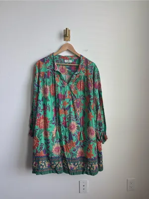 Natural Life Dara V-Neck Mini Dress Green Floral Boho Large thumbnail 3