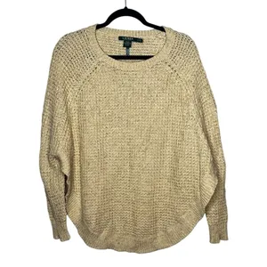 Lauren Ralph Lauren Womens Knit Sweater Medium Tan Oversized Fisherman Coastal thumbnail 2
