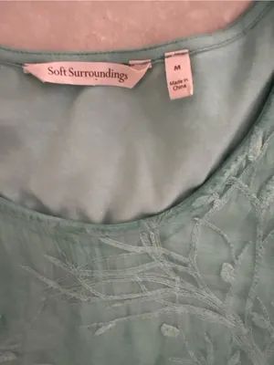 Soft Surroundings Mint Green Embroidered Short-Sleeve Dress thumbnail 2