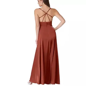 Azazie Bridesmaids Dress Terracotta Flowy Cowl Neckline Side Slit Satin Size 12 thumbnail 2