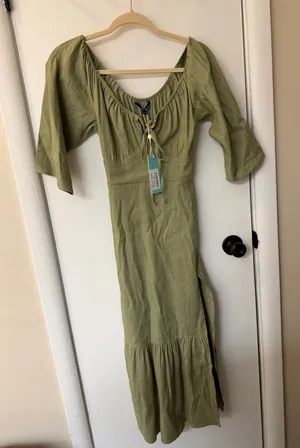 Shore Brand olive green milkmaid maxi dress thumbnail 1