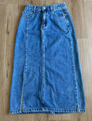 Blue Denim Classic Midi Skirt Cowgirl Western Festival Size Medium thumbnail 1