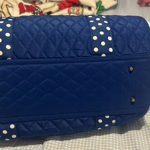 Blue Quilted Duffle Bag with Polka Dot Bows thumbnail 4