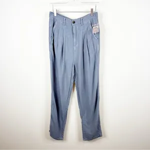 NWT Free People Faded Love Linen Blend High‎ Waist Pants Women's Size 27 Blue thumbnail 2