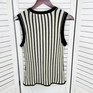 New York & Co Striped Ribbed Knit Sleeveless Sweater Tank Top Tan‎ Black Large thumbnail 8