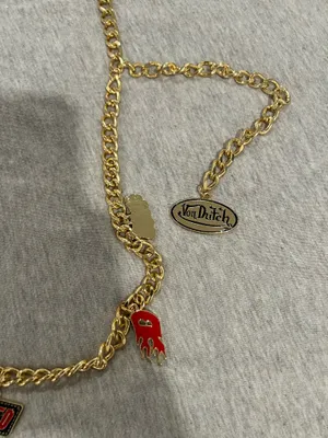 Von Dutch Gold-Tone Charm Chain Belt Necklace - Red & Gold Size S/M thumbnail 5