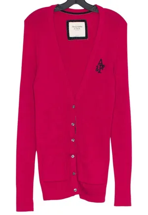 Abercrombie Cardigan Sweater Hot Pink V Neck Preppy Y2K Logo Minimalist Large thumbnail 1