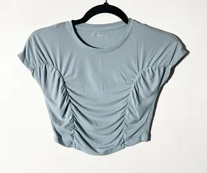 OGL Crop Top Women's Small Blue Ruched Soft Minimalist Chic thumbnail 1