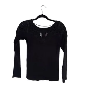 Free People Crochet Lace Top Womens Medium‎ Black Excellent Long Sleeve Cutout thumbnail 5