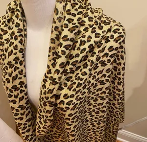 NWOT Leopard Lightweight Wrap Scarf Brown Tan Black Fringe Mob Wife thumbnail 4