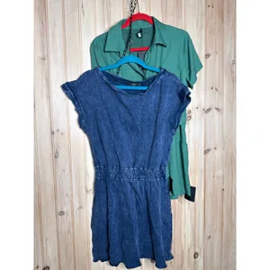 NWT Lulus Short Sleeve Mini Dress & Romper Green Linen Dark Blue Bundle Size M thumbnail 3