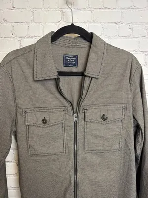 Abercrombie & Fitch full zip lightweight unisex jacket Small grey black retro thumbnail 3