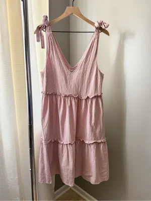 Petal & Pup Pink Tie Strap Tiered Shift Dress Size 6 thumbnail 2