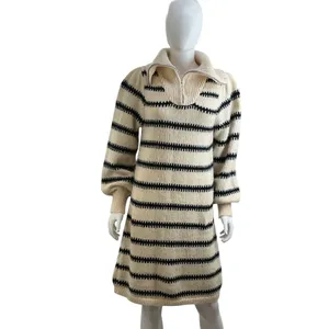 Pieces Womens Striped Quarter‎ Zip Sweater Dress Cream Black S Balloon Sleeve thumbnail 2