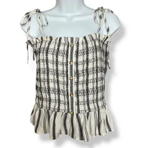 Loft Striped Poplin Smocked Cami Tank Top Shirred NWT Sz Medium Women Tie Straps thumbnail 4