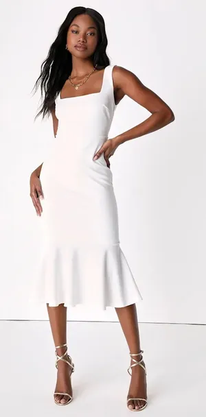 Lulus Moment Maker White Square Neck Trumpet Midi Dress Gala Wedding Medium thumbnail 1
