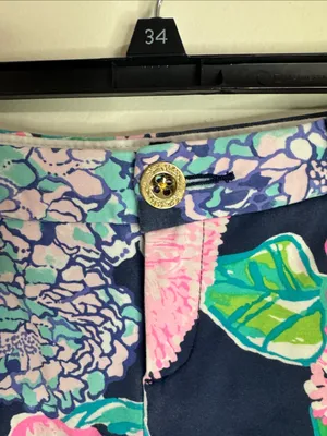 Lilly Pulitzer Callahan Navy Shorts with Pink/Purple Floral Bouquet Print Sz 0 thumbnail 4