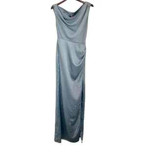 Show Me Your Mumu Jodie Dress Satin Maxi Dress Cowl Neckline Size Small Blue thumbnail 3