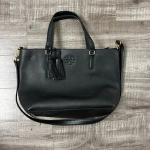 Tory Burch Thea Leather Tote Black w Tassels thumbnail 1