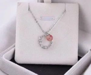 925 crescent strawberry crystal necklace women's high-end light luxury 2023 new style peach blossom clavicle chain ins lettering thumbnail 9