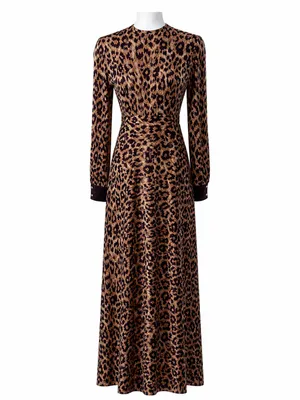 Leopard Print Maxi Dress Long Sleeve Mermaid Hem Boutique Glam Animal Print thumbnail 2