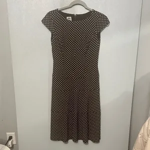 Anne Klein Women Dress Polka Dot Cap Sleeve Brown White Sheath Size 2 thumbnail 2