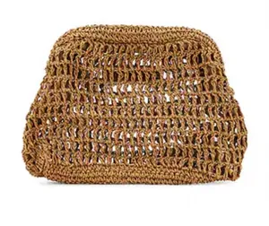 NWT Free People Sand Round Clutch in Tan Crochet Woven Clutch thumbnail 1
