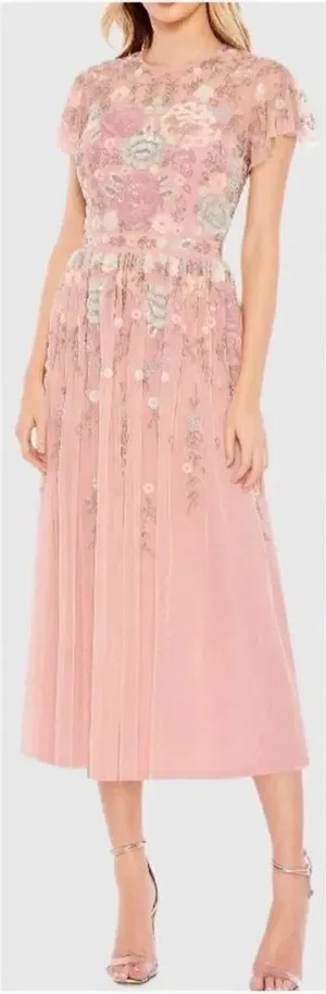 MAC DUGGAL 9134 Womens Embellished High Neck Butterfly Sleeve Midi Dress thumbnail 1