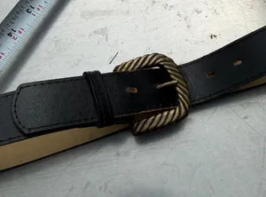 Vintage Black Faux Leather Belt Gold Tone Rope Buckle Size 10 Wide Waist Belt thumbnail 1
