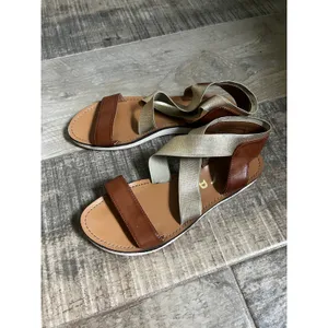 Strappy Flat Sandals Size 6 Brown Gold‎ Slip On Casual Comfort Shoes Boho Chic thumbnail 4